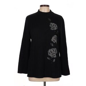 Leslie Fay Black Sweater with Floral Accents size PL